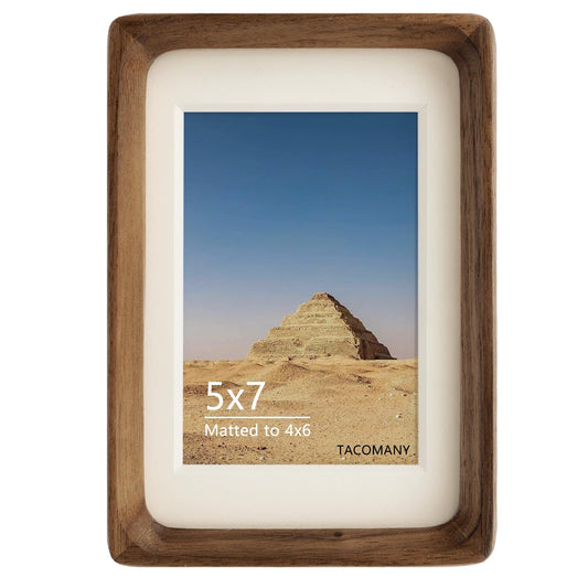 Natural Wood Photo Frames Inspired Tabletop Picture Frame with Mat, Vertical or Horizontal Display (Walnut, 5x7 matted to 4x6)