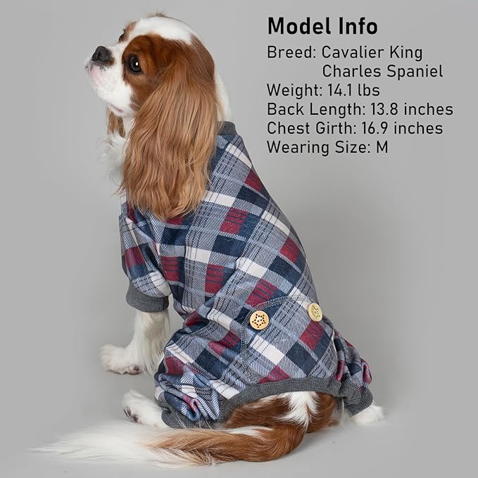 KYEESE Dog Pajamas Medium Sized Dog Stretchy Onesie Velvet Pjs Comfy Coat Soft Pet Clothes Plaid Doggie Jammie, Grey, XX-Large