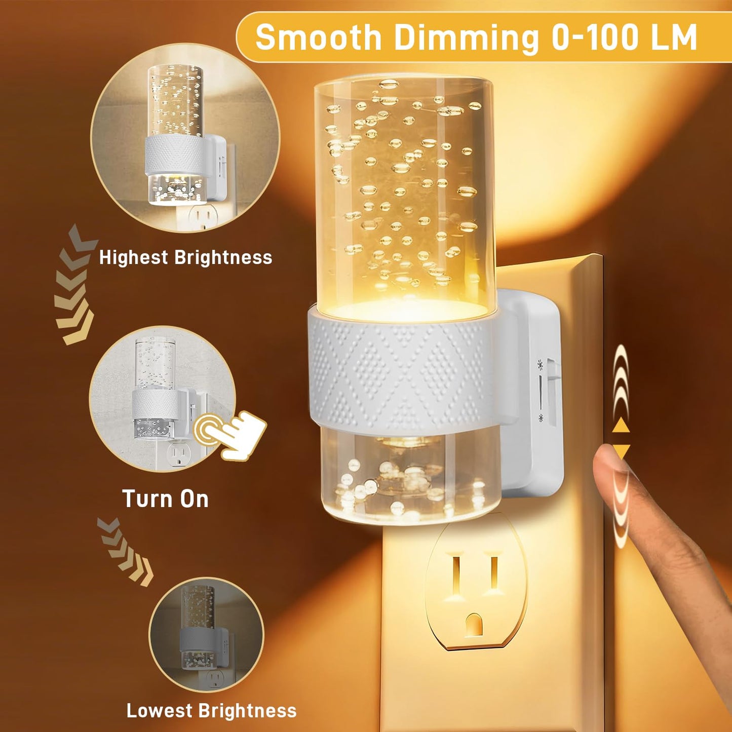 LITALAR Night Light Plug into Wall - 2 Pack LED Nightlight with Dusk to Dawn Sensor 0-100LM Brightness Dimmable Lights for Bedroom Bathroom Hallway (Soft White 3000K)