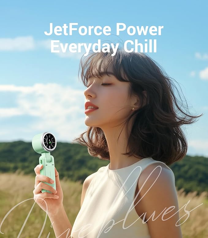 Diveblues Portable Handheld Turbo Fan, 5 Gear Wind, Battery Operated, Up to 12 Working Hours, 3 IN 1 Hand Fan with Air Turbo Tech Cooling Fan for Outdoor Activities, Travel, Working