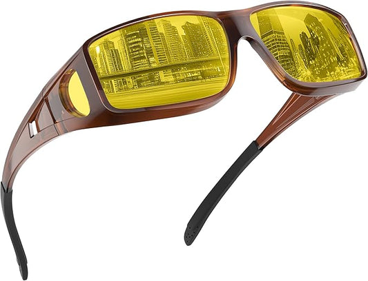 Night Driving Glasses for Men Women Anti Glare Polarized Fit Over Night Vision glasses