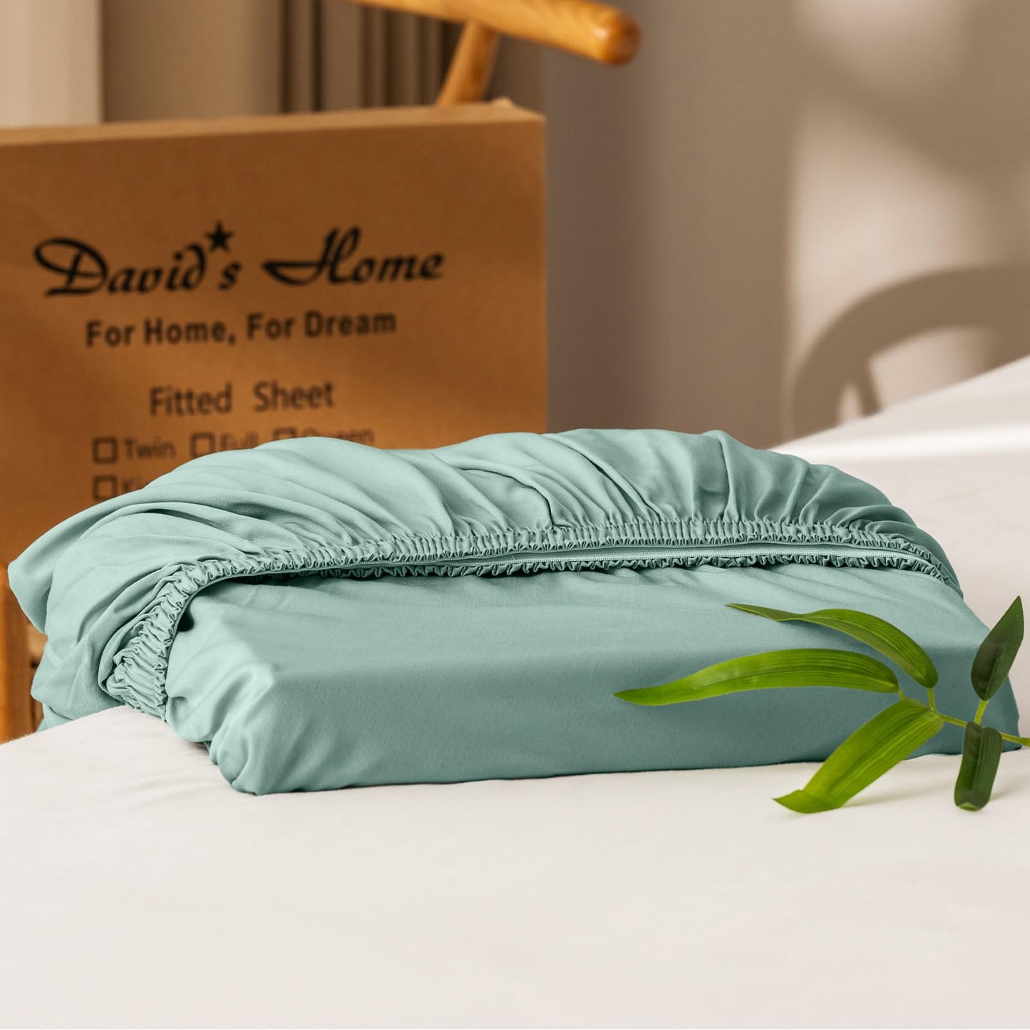 David's Home Cooling Fitted Sheet Queen Size, 100% Rayon Derived from Bamboo, 16" Deep Pocket 2.5cm Wider Elastic, Luxury Smooth Silky Soft Breathable Bottom Sheet for Hot Sleeper, Sage Green