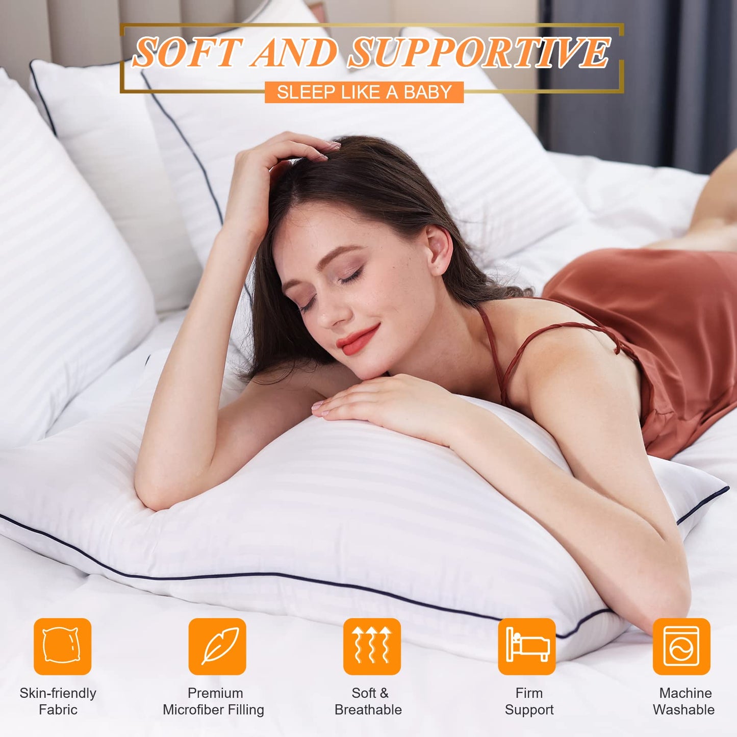 SEMZSOM Bed Pillows for Sleeping, Full Standard Size Set of 2 Luxury Hotel Pillows with Premium Soft Down Alternative Filling for Back, Stomach and Side Sleepers