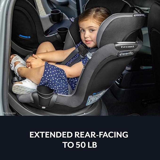 Evenflo Revolve360 Slim 2-in-1 Rotational Car Seat with Quick Clean Cover (Stow Blue)
