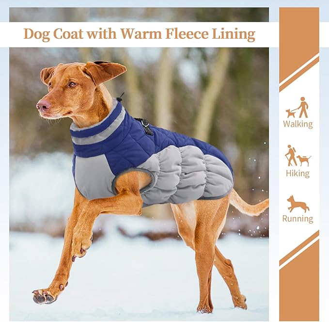 OUOBOB Dog Jackets for Medium Dogs,Medium Dog Coat,Warm Pet Winter Coat Zip Up Back,Waterproof Dogs Jacket with D-Ring,Pet Cold Weather Coats with Fleece Lined, Snowsuit Pug Boston Terrier,Blue,M