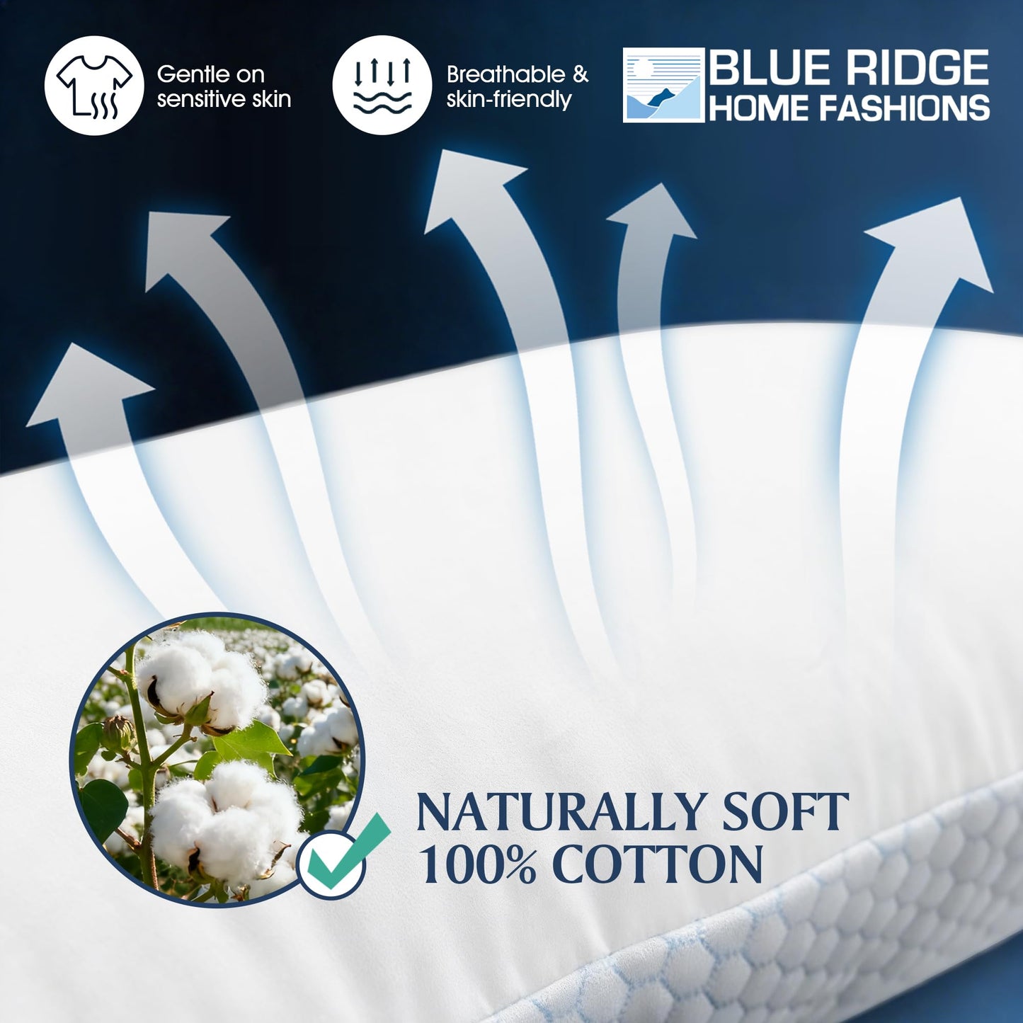 Blue Ridge Home Fashions Cooling Pillows King Size Set of 2, Dual-Sided Cooling & Breathable Cotton Design, Down Alternative Pillows for Hot Sleepers, Soft Pillow for Side, Back & Stomach Sleeping