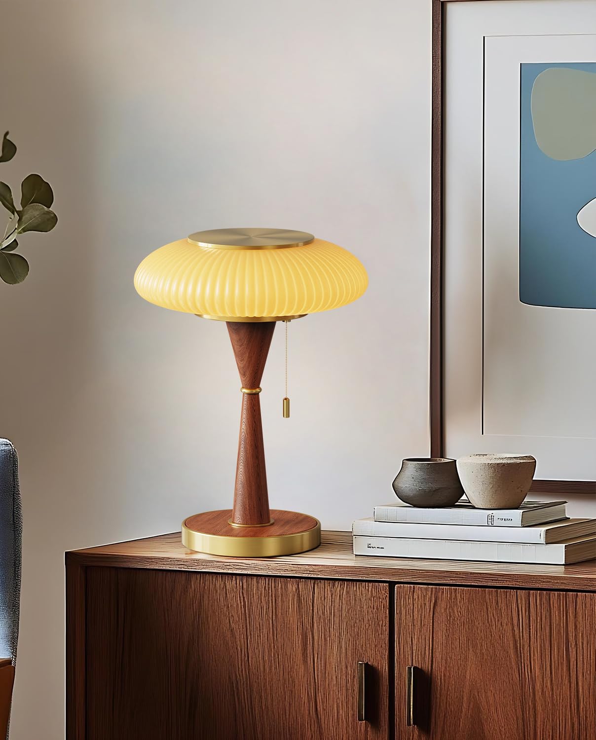 Mushroom Lamp Table Lamp for Bedroom,Desk Bedside Small Lamps for Living Room Night Stands,Mushroom Decor Cute Mini Modern Mid Century Lamps,Aesthetic Home Living Room Decor (Gold+ Yellow Shade)