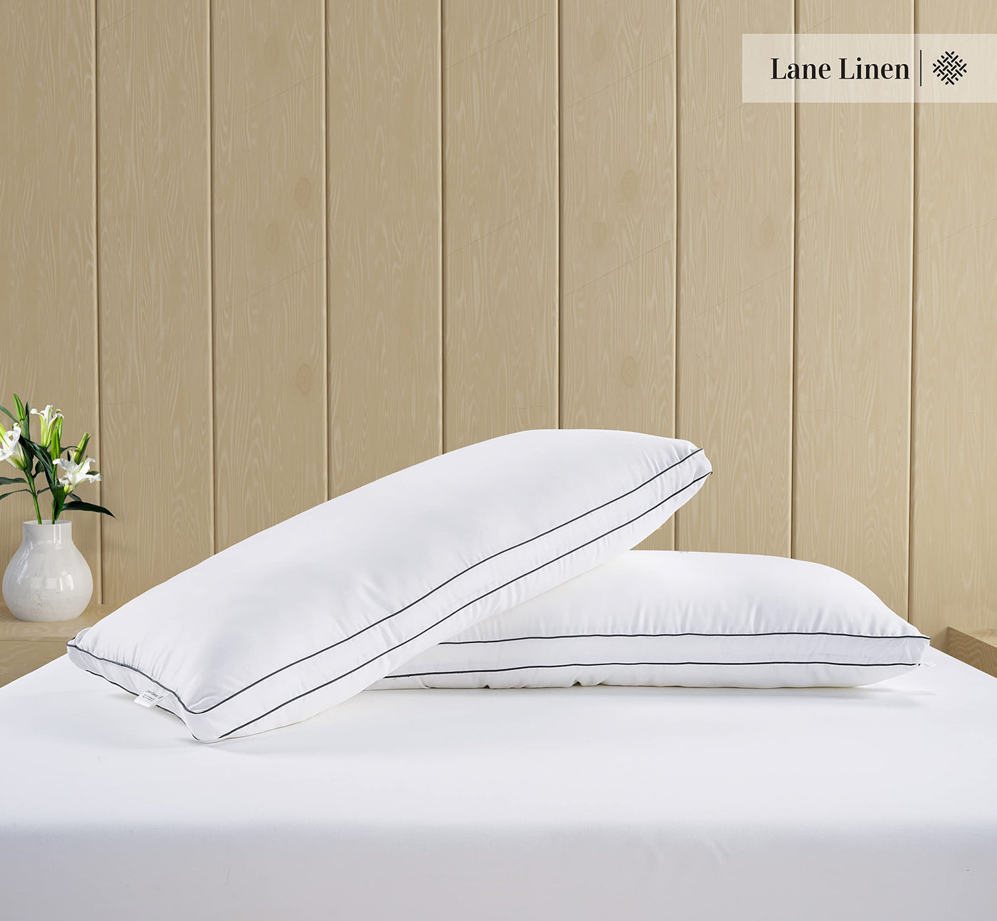 LANE LINEN Pillows Standard Size Set of 2 (20"x30") - Hotel Pillow for Side, Back & Stomach Sleepers, Medium Firm Down Alternative Fill,Cooling Pillows for Bed - Soft & Fluffy Pillow - White