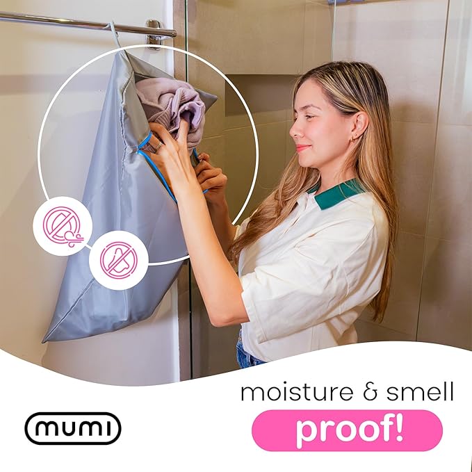 Mesh Laundry Bags for Delicates – MUMI Travel Laundry Bag with Hanger & Pouch | Large Lingerie Wash Bag for Washing Machine, Baby Clothes, Gym & Travel | Odor-Resistant Laundry Mesh Bag (Grey)