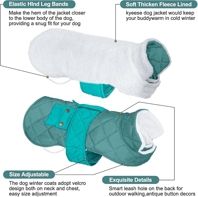 KYEESE Dog Coat Warm Pet Winter Puffer Coat with Leash Hole Waterproof Dogs Jacket with Fleece Lined Thick Pets Clothes with Pocket Soft Pet Sweater for Cold Weather Windproof Dog Coats for Small Dogs
