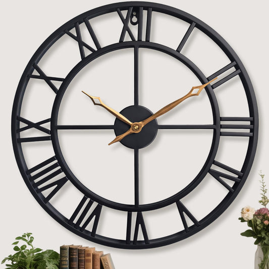 BBALOVEDRE 24 Inch Large Wall Clocks for Living Room Decor,Big Black Roman Numerals Modern Decorative Metal Wall Clocks for Bedroom, Kitchen, Office,Housewarming Gift