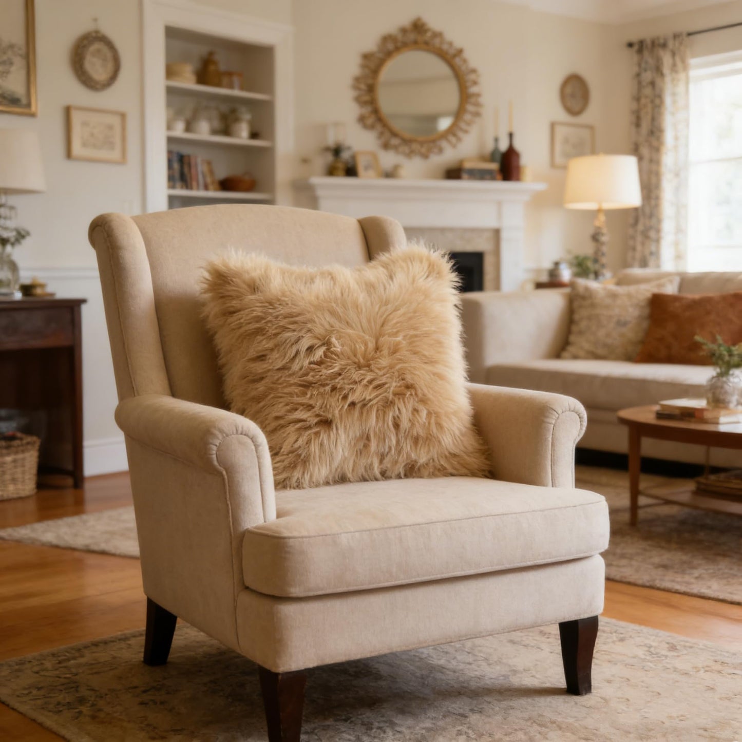 OYIMUA Fluffy Decorative Throw Pillow Covers Beige 20×20, Faux Fur Farmhouse Luxury Pillow Cases,Soft Plush Fuzzy Cushion Covers for Sofa Couch Living Room Bedroom Set of 2