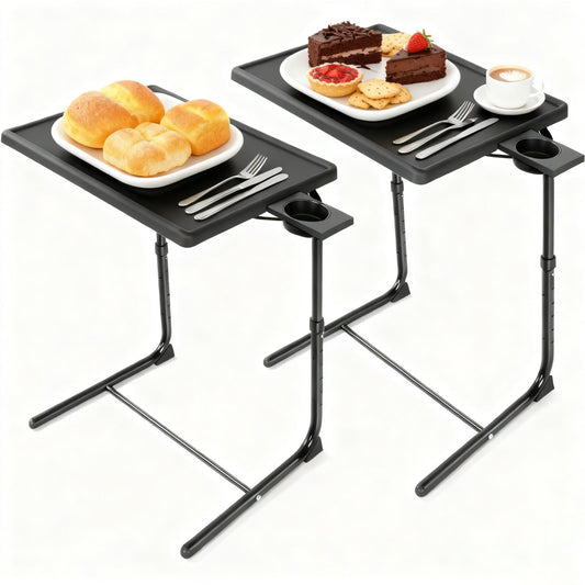 HUANUO Adjustable TV Tray Set of 2 - TV Dinner Tray on Bed & Sofa, Comfortable TV Tray Table with 6 Height & 3 Tilt Angle Adjustments (2 Pack)