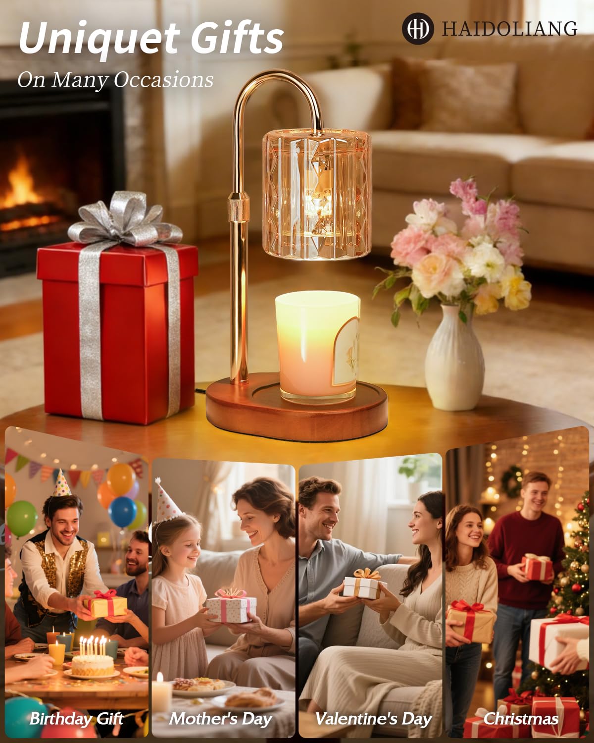 HAIDOLIANG Candle Warmer Lamp with Timer - Adjustable Height and Stepless Dimmable, Birthday Gifts for Women/Mom, Unique Teacher Appreciation Gifts