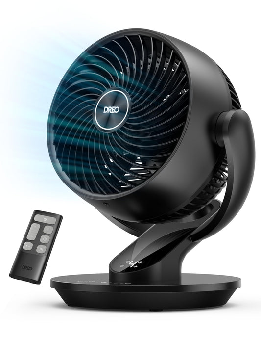 DREO Fan for Bedroom, 13-Inch Oscillating Table Air Circulator Fan for Whole Room, 120° Tilt Adjustment, 25dB Ultra-Quiet, 75ft Powerful Airflow, 4 Speeds Desk Fans with Remote for Home, Office