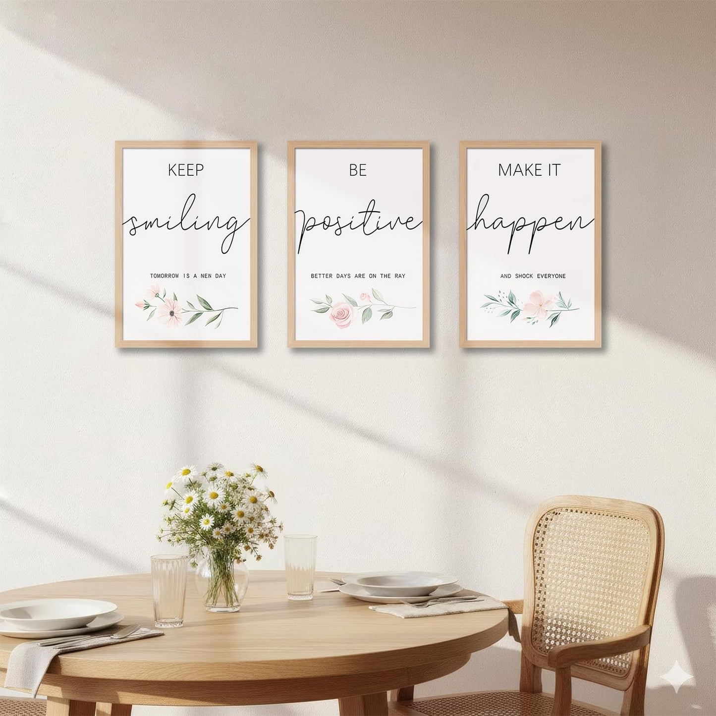3Pcs Framed Inspirational Office Wall Art Decor Motivational Quotes Floral Canvas Prints Artwork for Office Walls Positive Affirmations Wall Decor for Home Study Room 12x16in