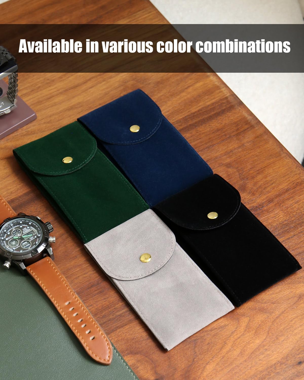 Bonaking 6PCS Velvet Watch Pouch, Green Portable Travel Case for Men & Women, Soft Watch Bag Storage