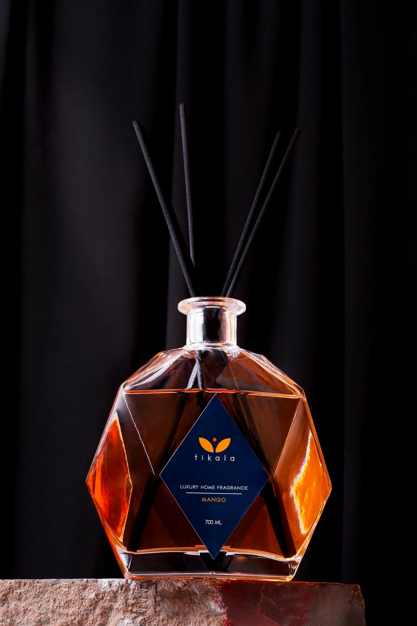 Tikala Luxury Reed Diffuser with Mango Scent – Crystal Glass Bottle – Home Fragrance for Living Room, Bathroom & Office – 23.67 fl oz (700 ml)