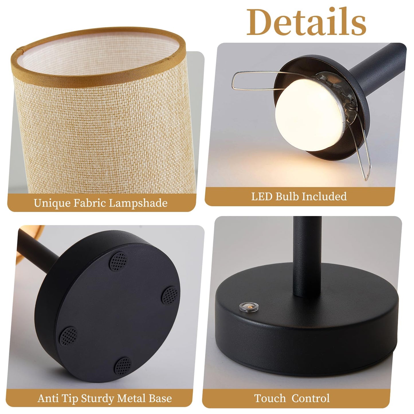 XPEHK Bedside Table Lamps for Bedroom,Small Cordless Table Lamp with LED,Minimalist Nightstand Lamp Rechargeable Battery Operated Desk Light for Living Room,Restaurant,Home(1 Pack)