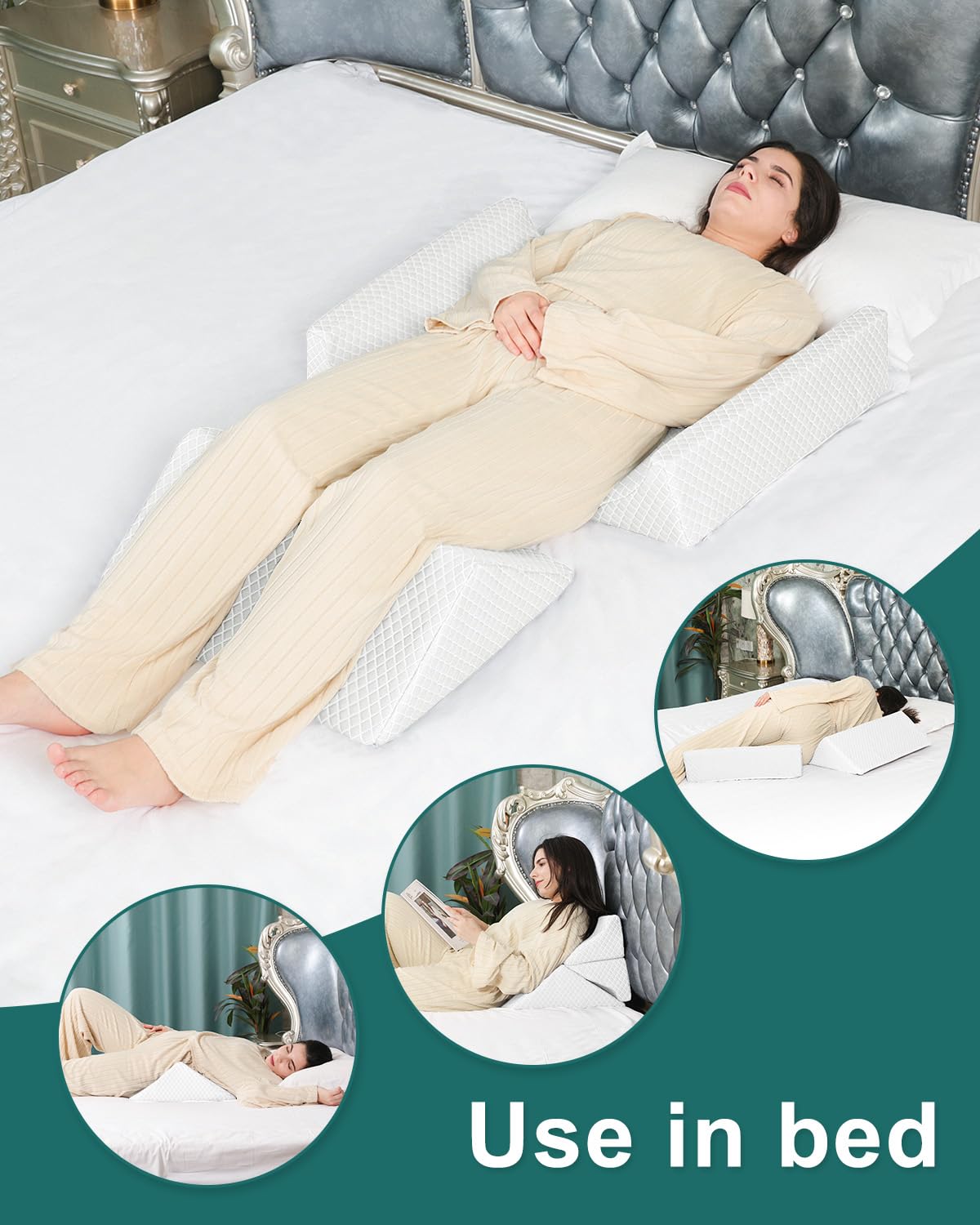 JFNoraiva Foam Wedges for Positioning in Bed – 3in1 R-shaped Wedge Pillows for Seniors,Adult,Long Term Bedridden Patient,for Back Pain Relief,Reduce Snoring,Post Surgery Recovery,Cover Removable,White