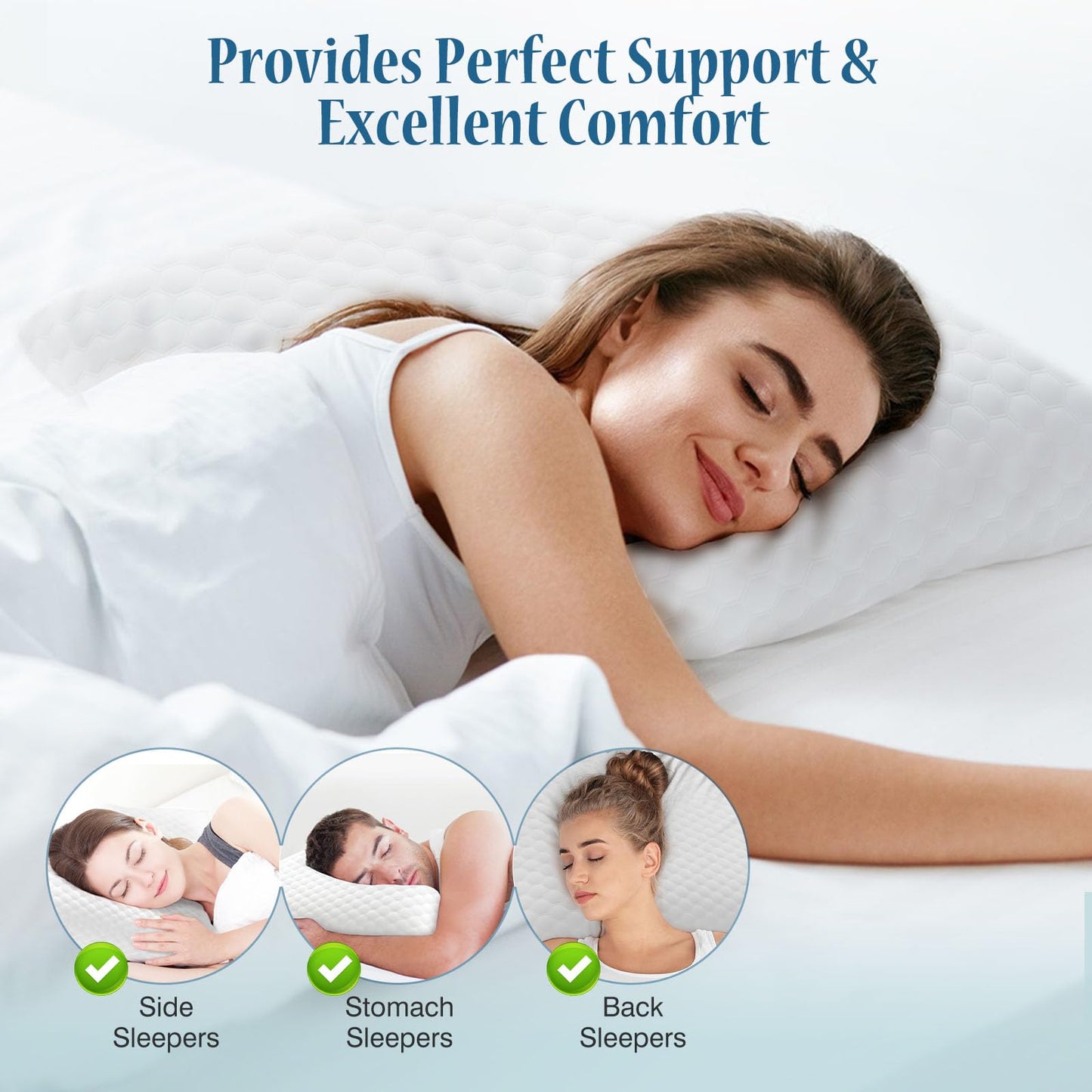 OLIXIS Memory Foam Pillows for Sleeping,2 Pack Queen Size Bed Pillows for Adults,with Removable Washable Cover,Breathable Mesh, Gel Cooling Technology, Firm Support for Back and Side Sleepers,White