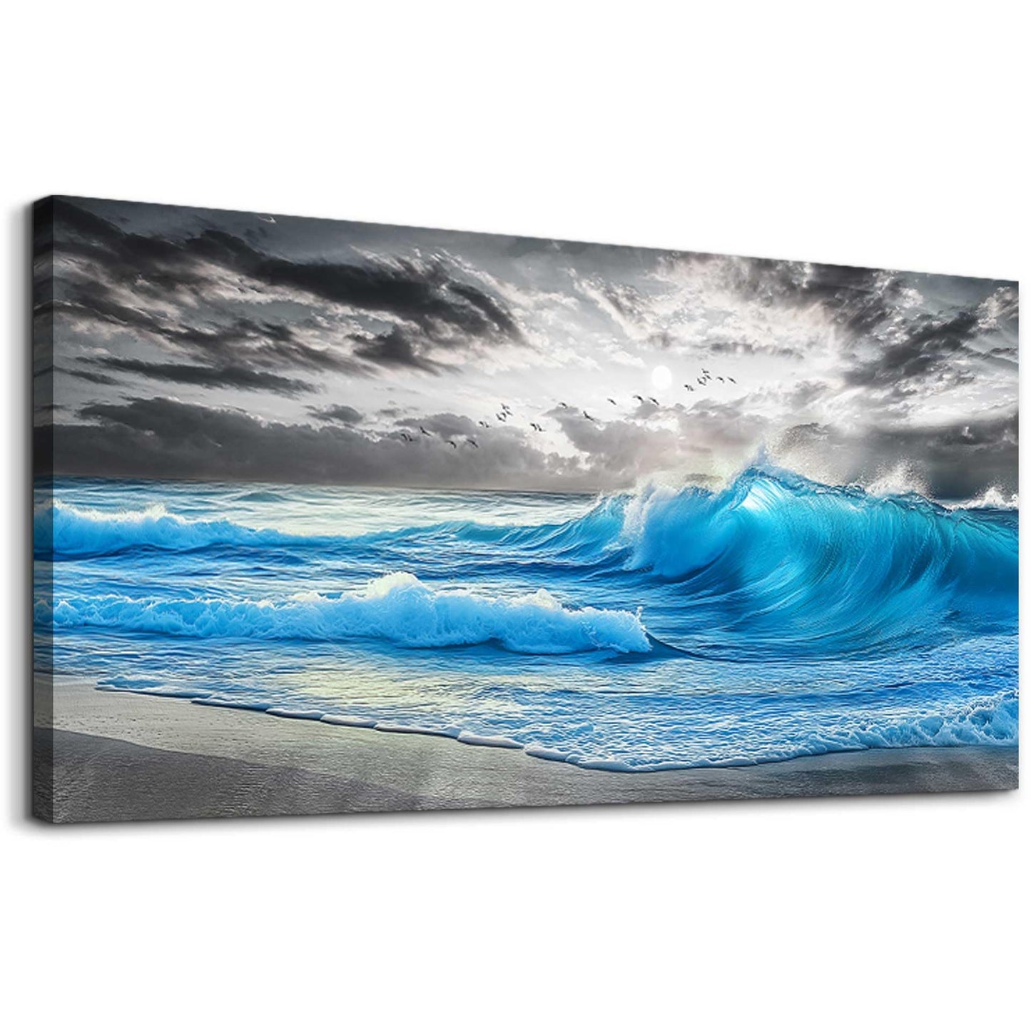 PHAOHUAXM Large Canvas Beach Wall Pictures Wall Decor For Living Room Wall Art For Bedroom Office Decorations Blue Sea Wave Ocean Painting Printing Artworks Modern Restaurant Home Decor 20x40 In