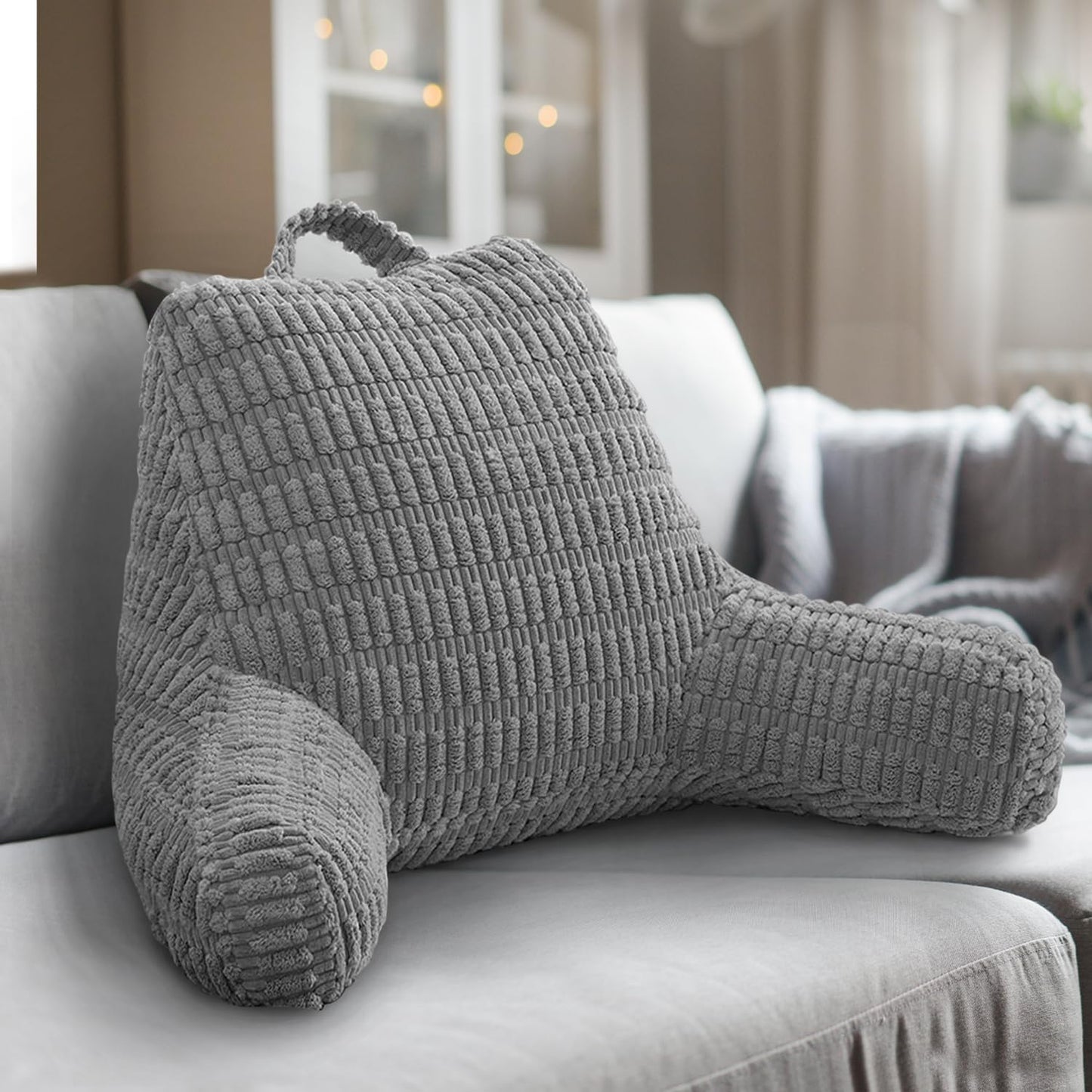 MIJIMO Reading Pillows for Sitting in Bed Adult, Back Rest Pillow for Sitting Up in Bed and Couch, Back Support Chair Pillow Support for Adult Backrest Pillows for Reading (Dark Grey)