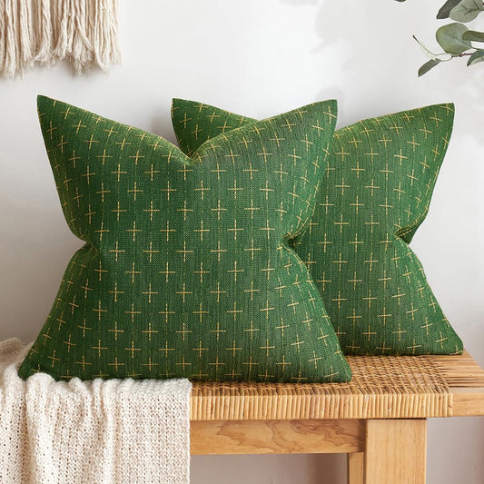 MIULEE Pack of 2 Christmas Decorative Burlap Linen Throw Pillow Covers Modern Farmhouse Pillowcase Rustic Woven Textured Cushion Cover for Sofa Couch Bed 20x20 Inch Christmas Green