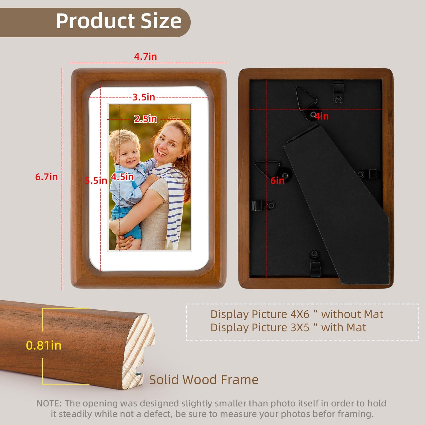 Golden State Art 4x6 Picture Frames - Brown Solid Wood with Glass, Rounded Corner 4 x 6 Picture Frame Matted to 3x5 Photos - Wall or Tabletop Decor Display