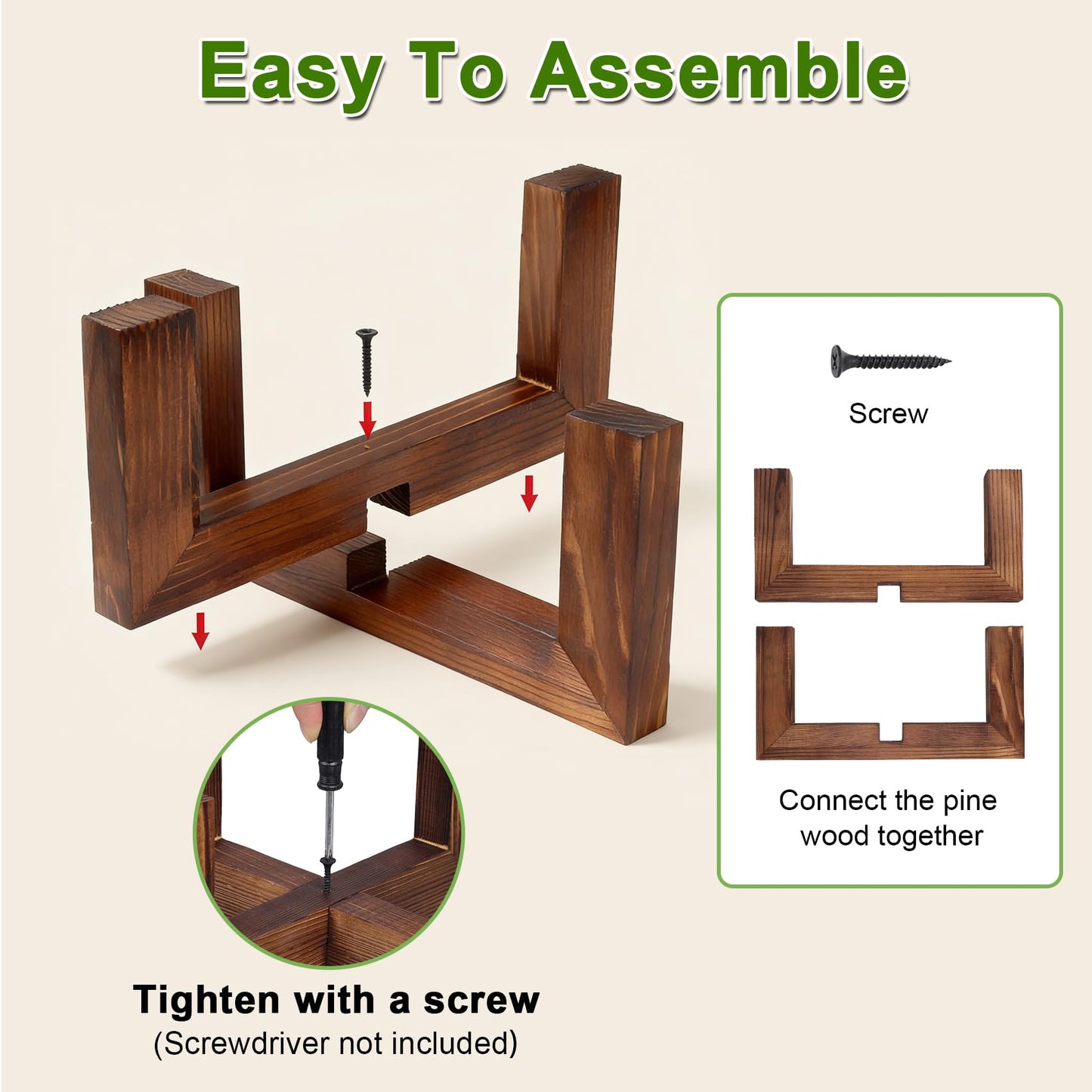 Phyluckny Wood Plant Stand Indoor Outdoor, Mid Century Modern Planter Holder, Sturdy Plant Pot Stand, Single Floor Flower Pot Holder (Walnut, Fit 2.5-8 Inch Pots)