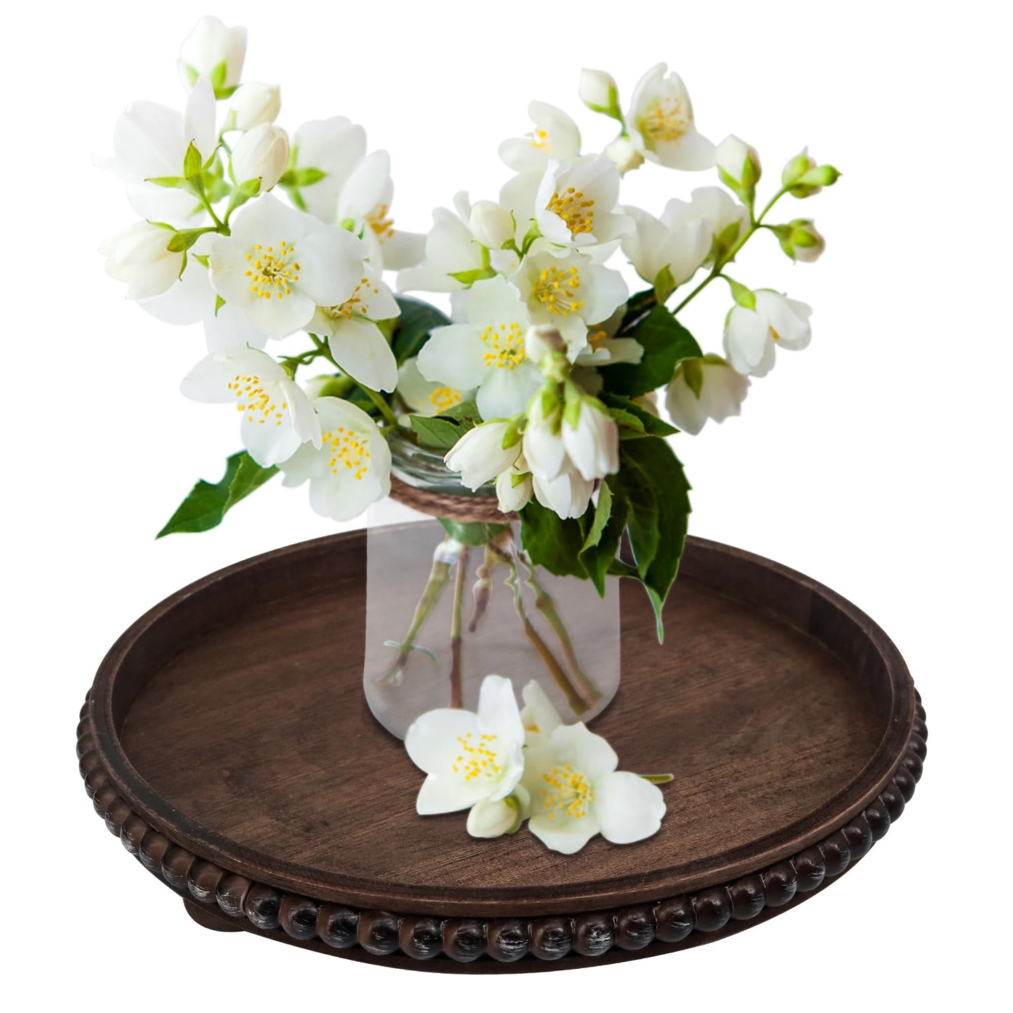Hodeframe Wooden Serving Tray: 12in Brown Round Wood Butler Decorative Tray Candle Holder Trays Centerpiece Farmhouse Ottoman Tray for Decor Countertop Home Decor Accessories for Coffee Table