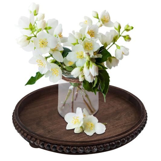 Hodeframe Wooden Serving Tray: 12in Brown Round Wood Butler Decorative Tray Candle Holder Trays Centerpiece Farmhouse Ottoman Tray for Decor Countertop Home Decor Accessories for Coffee Table