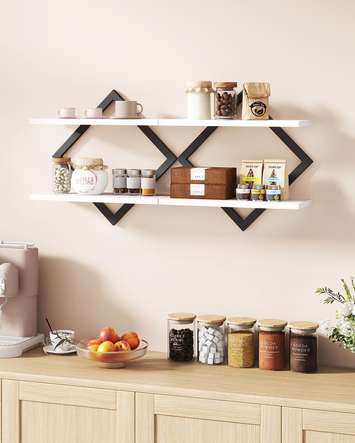 IBUYKE Floating Shelves,15 Inch Wall Shelf Set of 2,Wall Mounted Shelves,2 Tier Hanging Decorative Storage Shelf for Living Room, Bedroom, Bathroom, Kitchen TFS003W-2