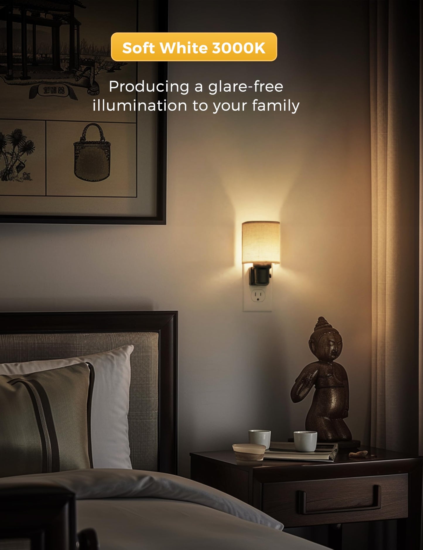 L LOHAS LED Night Lights Plug into Wall, Plug in Night Light Dimmable, Farmhouse Decorative Nightlights Plug in Wall, Light Sensor 0-100LM, Soft Linen Fabric Nightlight Warm for Bedroom Hallway Decor