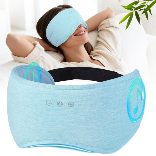 Sleep Headphones with Bluetooth 5.4 Sleep Mask, Bamboo Cotton Music Wireless Bluetooth Eye Mask for Sleeping, Earphones HD Speaker Microphone for Travel
