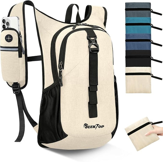 Seektop 20L Small Hiking Backpack for Women Men, Lightweight Hiking Packable Daypack with Phone Pocket for Travel Camping (Beige, 20L)