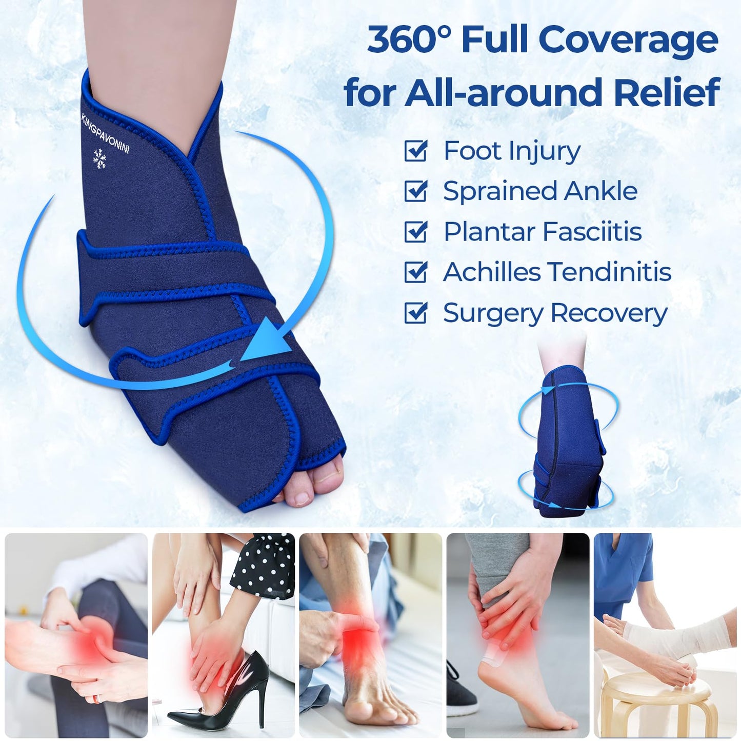 KingPavonini Ankle Foot Ice Pack Wrap and Adjustable Leg Elevation Pillow