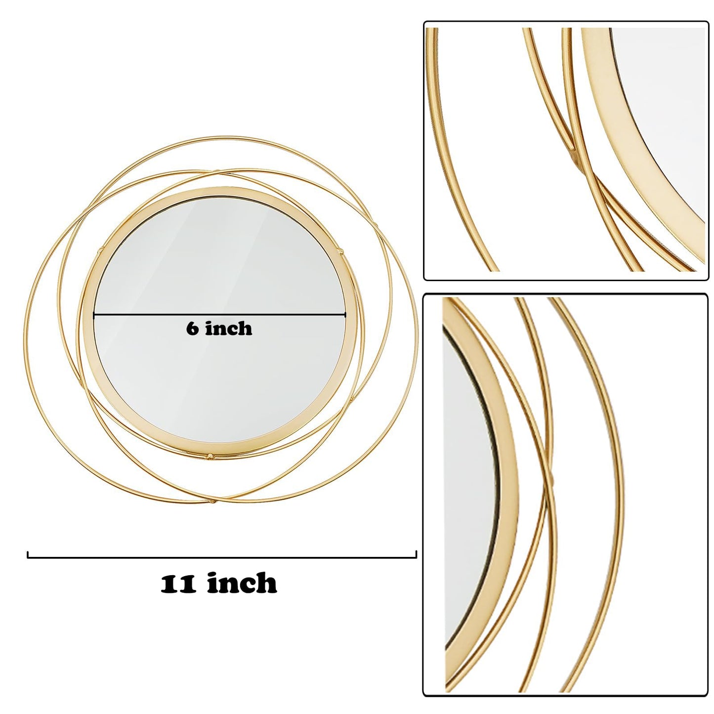 Cityelf 3 Set Round Mirrors for Wall Decor Living Room Bedroom Bathroom Dining Room Metal Circle Mirror Set Boho Decorative Sunburst Wall Art Accent Entryway - Gold 11 in
