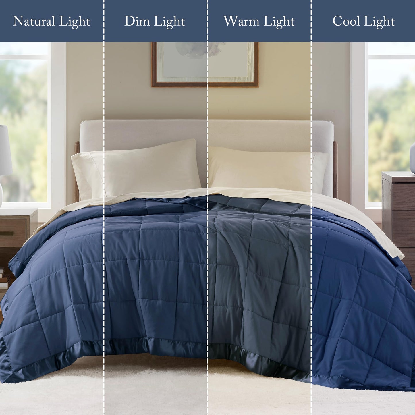 Madison Park Windom Down Alternative Blanket, Premium 3M Scotchgard Moisture Wicking Treatment, Lightweight and Soft Bed Cover For All Season, Satin Trim, Navy Twin