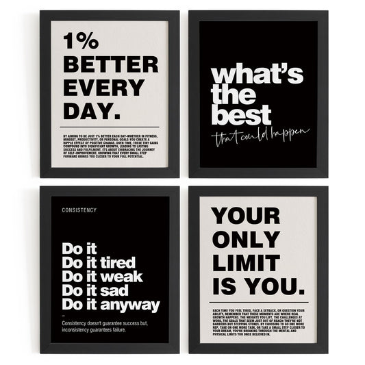 DSHFG Motivational Inspirational Office Wall Art Decor Prints Set of 4, Black Motivational Wall Decor Trendy Retro Posters for Office Home Decor, 8x10 Unframed