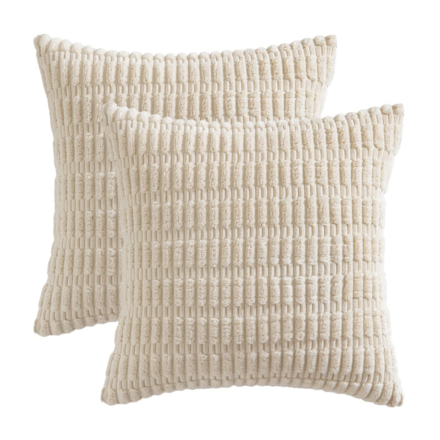 MIULEE Pack of 2 Corduroy Decorative Euro Sham Throw Pillow Covers 24x24 Inch Soft Boho Striped Pillow Covers Modern Farmhouse Home Decor for Sofa Living Room Couch Bed Cream White