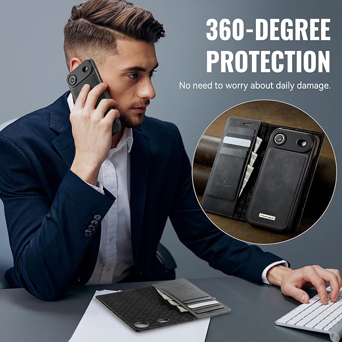 PlusnapX Wallet Case for iPhone Air Compatible with Magsafe, 2-in-1 PU Leather Flip RFID Blocking Card Holder Stand ShockAirof Magnetic Detachable Cover for iPhone 17 Air Case 6.5", Black