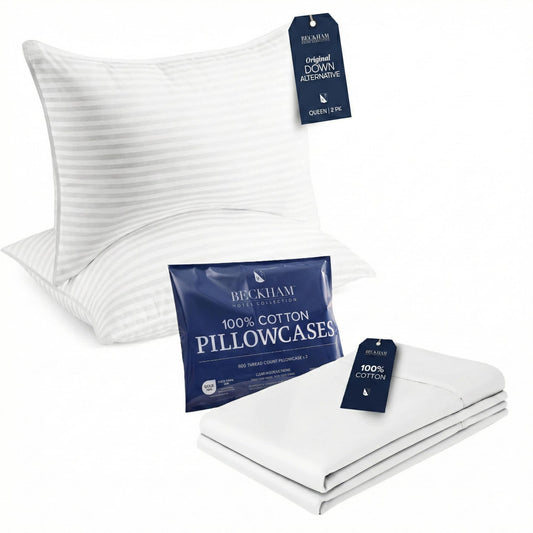 Beckham Hotel Collection Queen Pillows with Cotton Pillowcases Sets of 2, Soft Down Alternative Pillows, Open End Cases for Easy Changing, White
