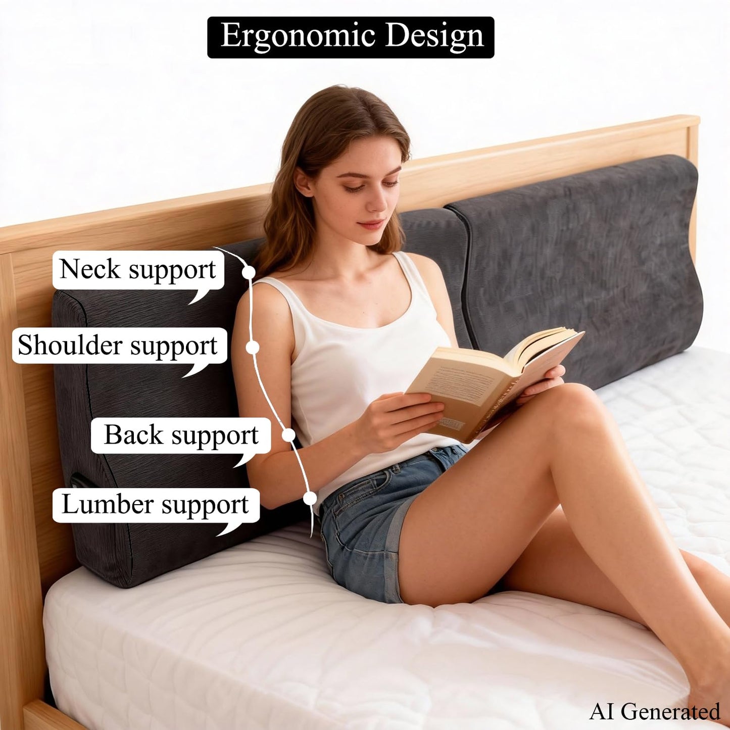 Kapicle King Size headboard Cushion with Great Back Support Foam Triangular Bed Wedge Pillow for Headboard Large Couch Rest Cushions for Bed Sitting up Replacement, Gray