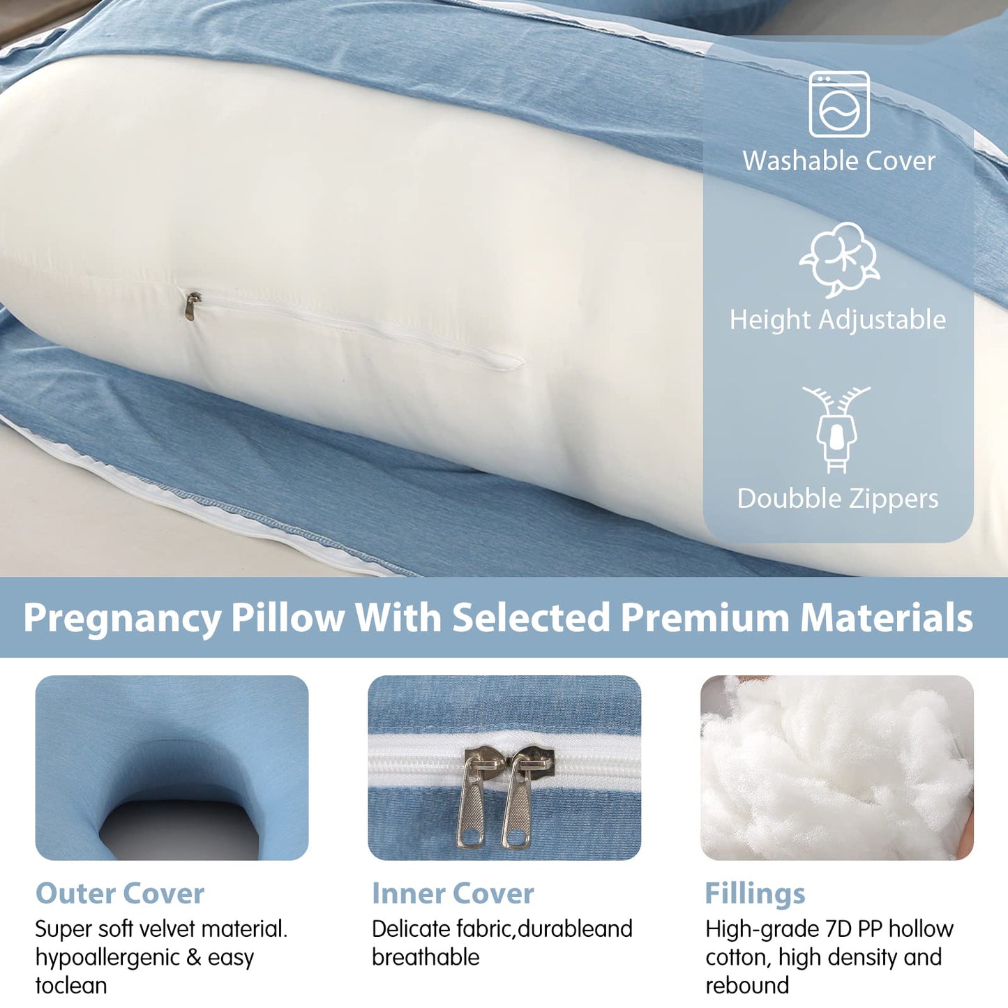 Elover Cooling Pregnancy Pillows for Sleeping, U Shaped Full Body Pillow with Removable Cover, Pregnant Women Must Haves,Maternity Essential,Blue
