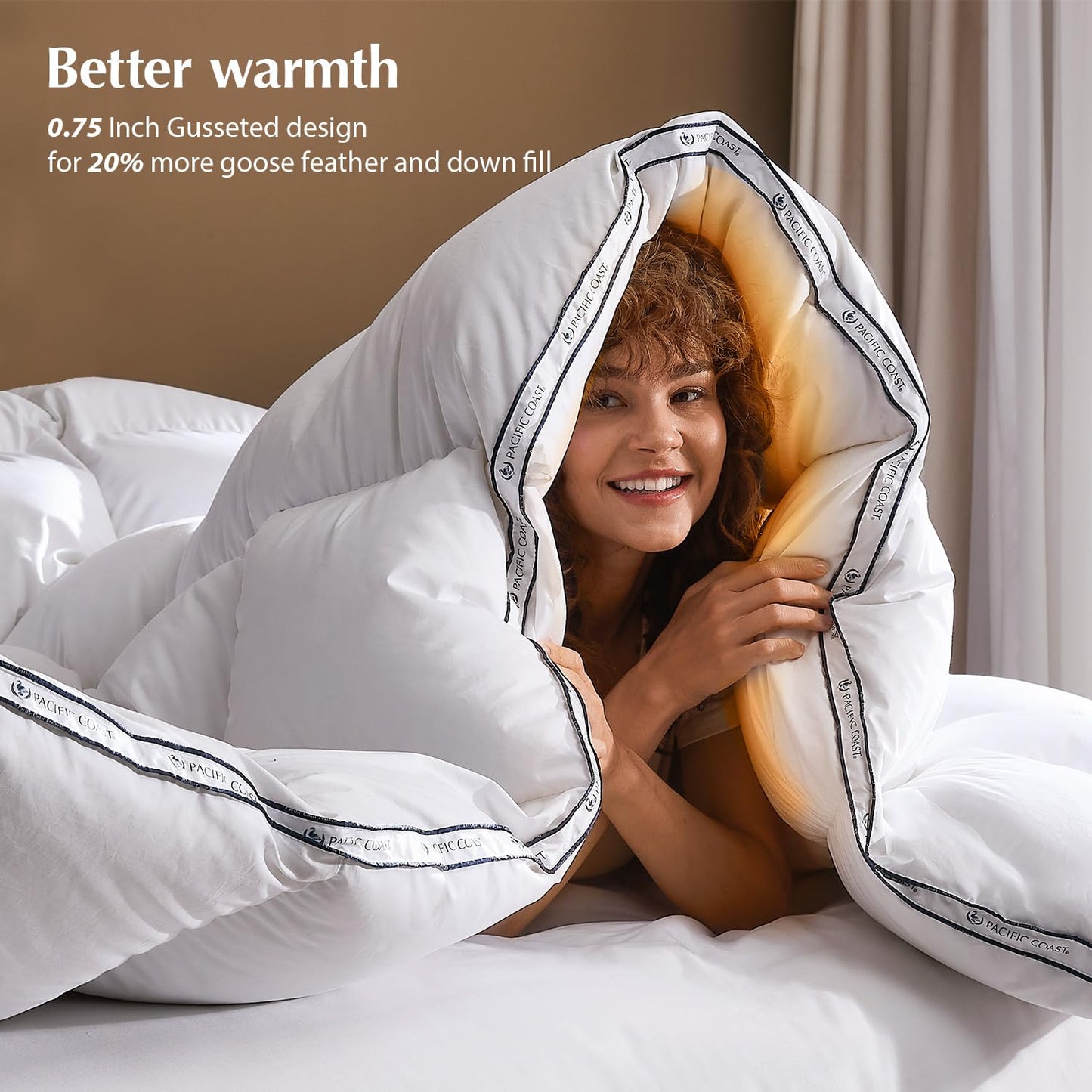 Pacific Coast Goose Feather Down Fiber Comforters Queen Size, Heavyweight Thickened Winter Duvet Insert, Ultra-Soft, Fluffy, Breathable, Hotel Luxury Bedding Comforters, 8 Tabs, 90"x90"
