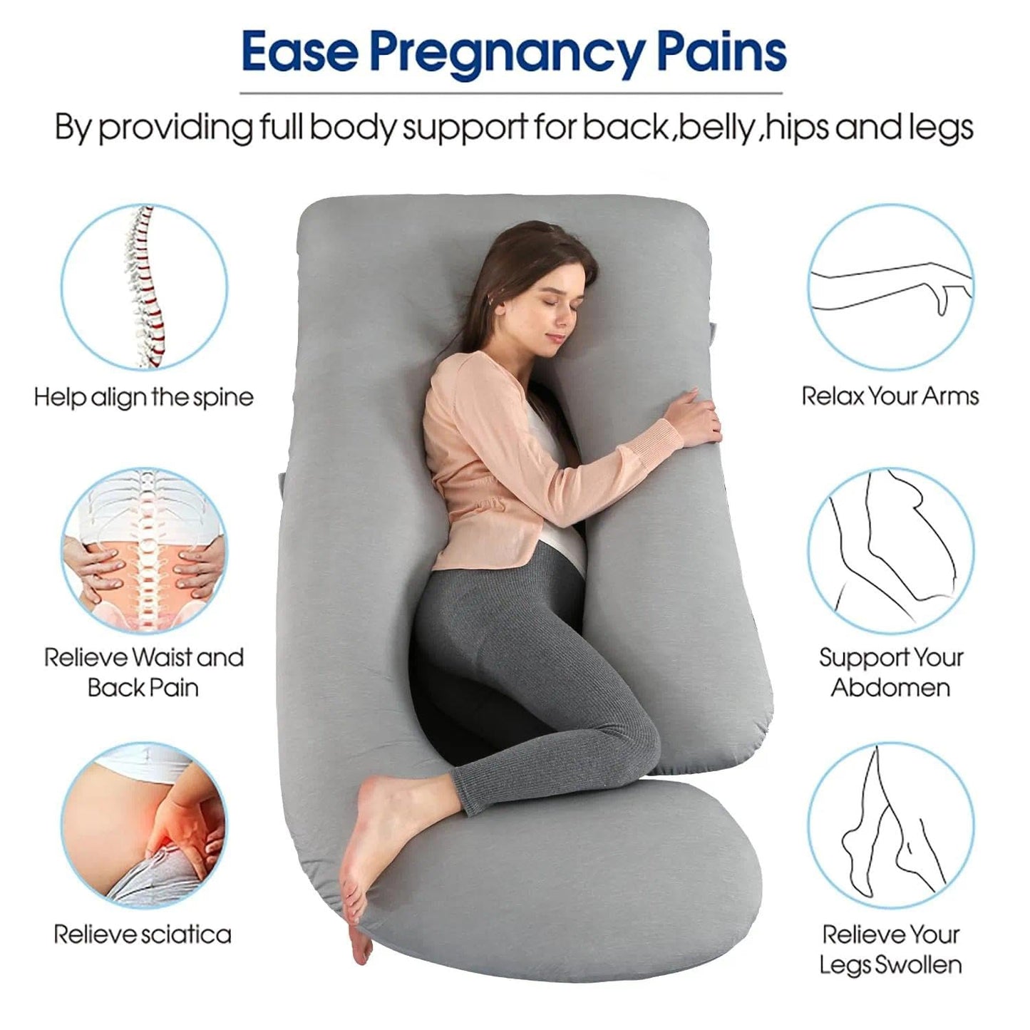Pregnancy Pillows for Sleeping, U Shaped Full Body Maternity Pillow for Pregnant Women with Removable Cooling Cover, Support for Back, HIPS, Legs, Belly, 57 Inch, Grey