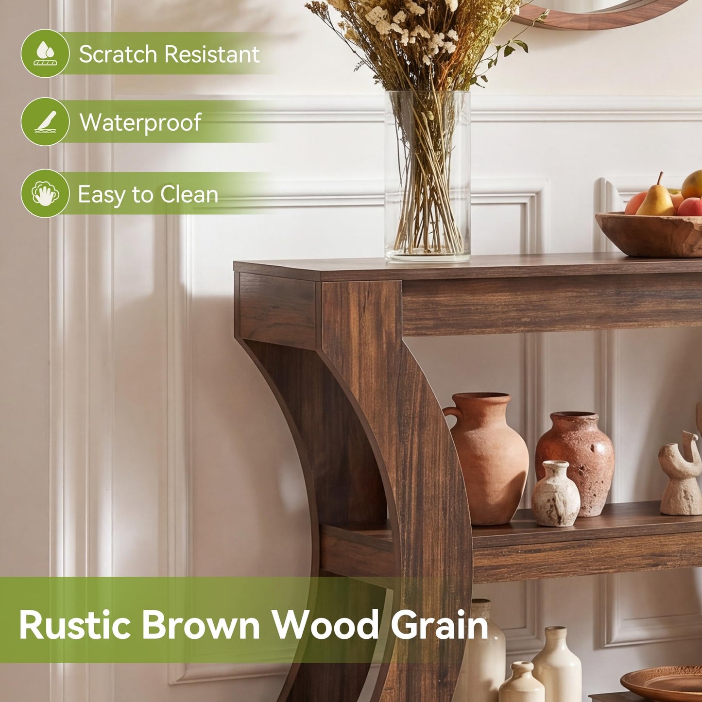 Console Table with Storage Shelves, 41.3" Wood Grain Narrow Entryway Table