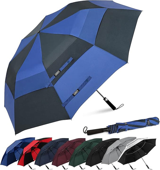 G4Free 62 Inch Portable Navy Golf Umbrella Automatic Open Large Oversize Vented Double Canopy Windproof Waterproof Sport Umbrellas (Navy/Royal Blue)
