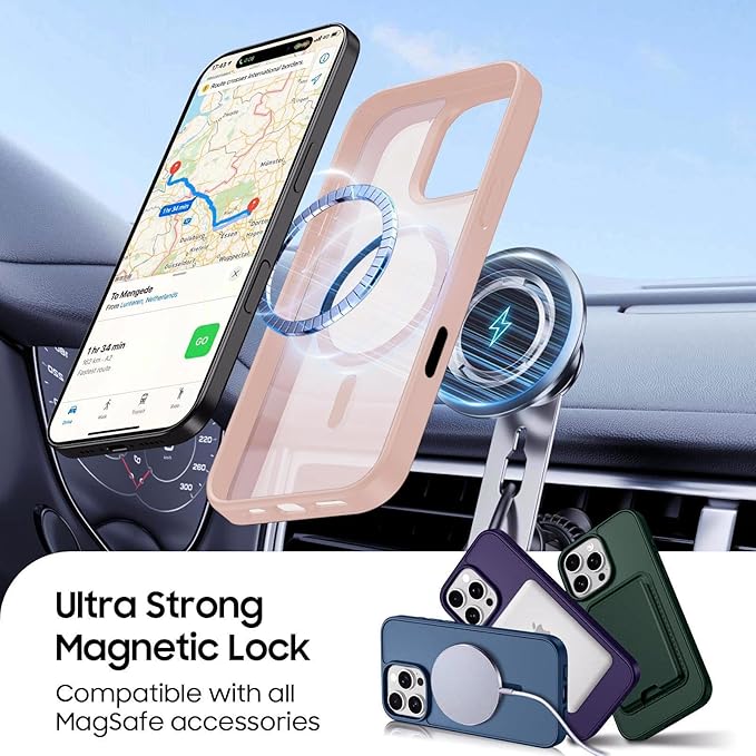 Ntwinro Magnetic for iPhone 16 Pro Max Case (Compatible with MagSafe) with Detachable Wallet & Card Holder for 3 Cards [RFID Blocking] Military Grade Protective Slim Phone Cover, Pink